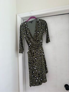 41 Hawthorn Olive Leopard Wrap Midi Dress